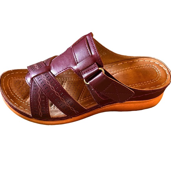 Size 7 Leather Summer sandals wedge Slip on Mules brown lightweight, like new. - Picture 2 of 12